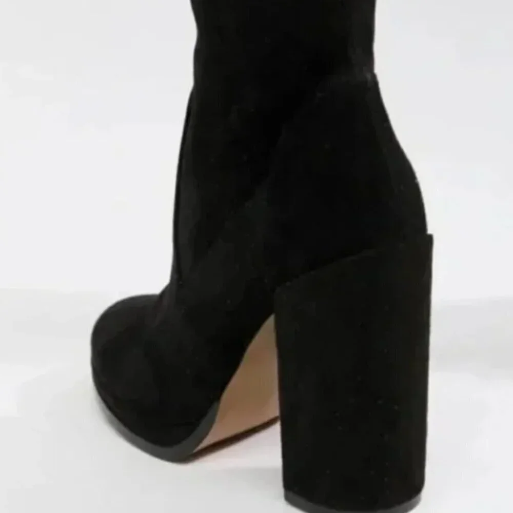 ASOS Thigh High Over the Knee Block Heel Almond Toe Suede Boots